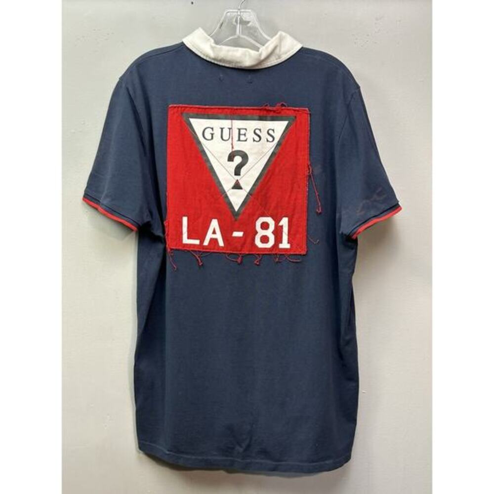 Guess Los Angeles 1981 LA-81‎ Polo Rugby Mens M/L Blue Distressed Y2K